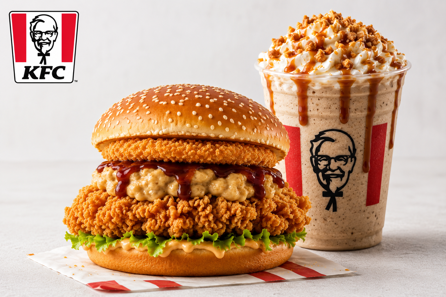 Stuffing Tower Burger with Caramel Krunch Shake